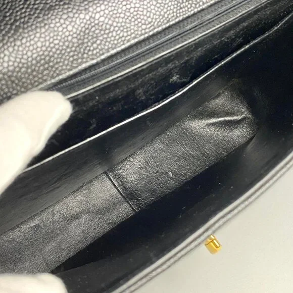 Authentic CHANEL CC Caviar Vertical Quilted Kelly Flap Bag Black Purse Handle - Picture 10 of 11